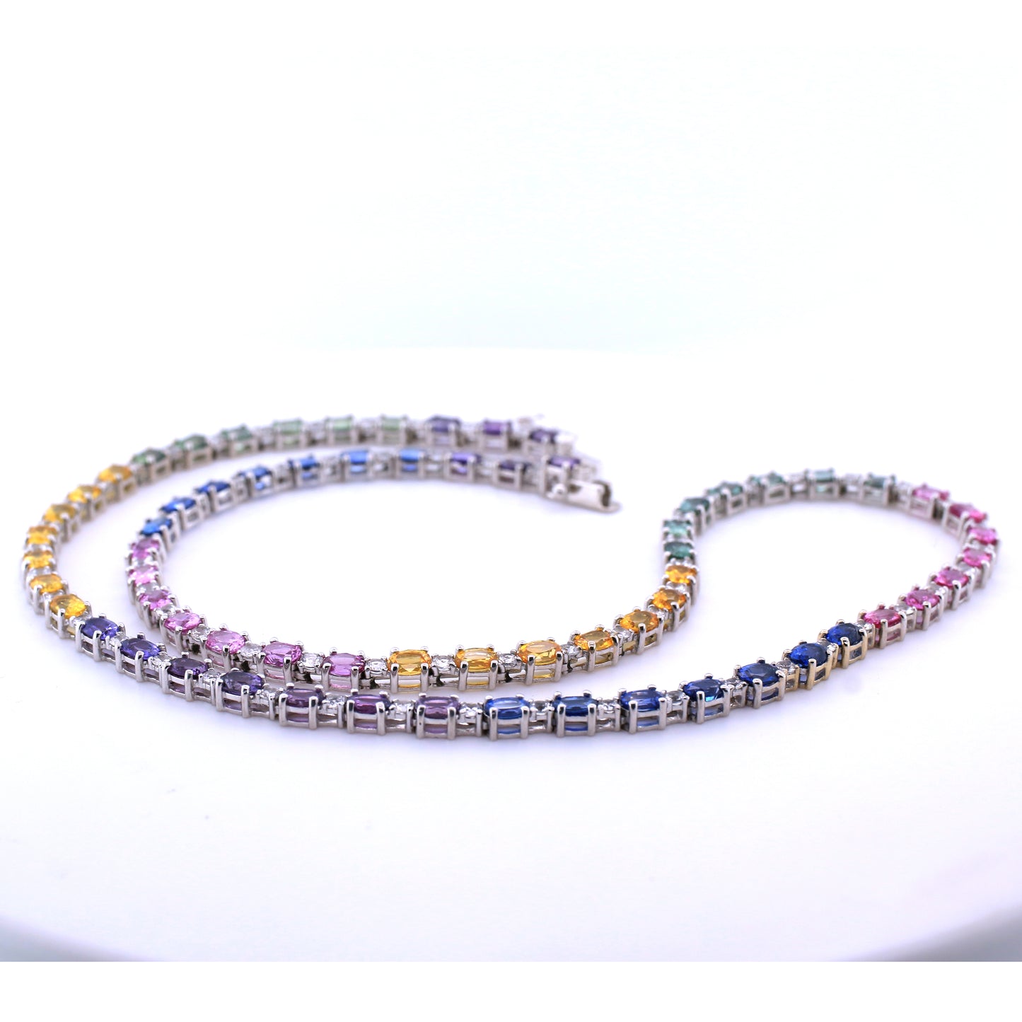 Multicolor Sapphire Necklace 18k White Gold 15.80g