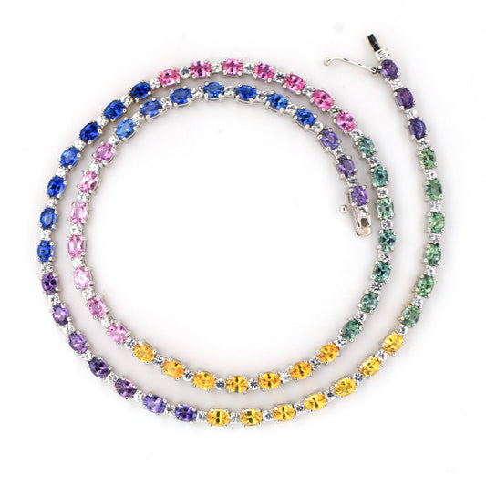 Multicolor Sapphire Necklace 18k White Gold 15.80g