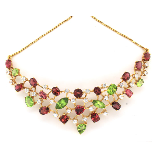 Multicolor Necklace with Semi Precious  - 18K White Gold  28.11g