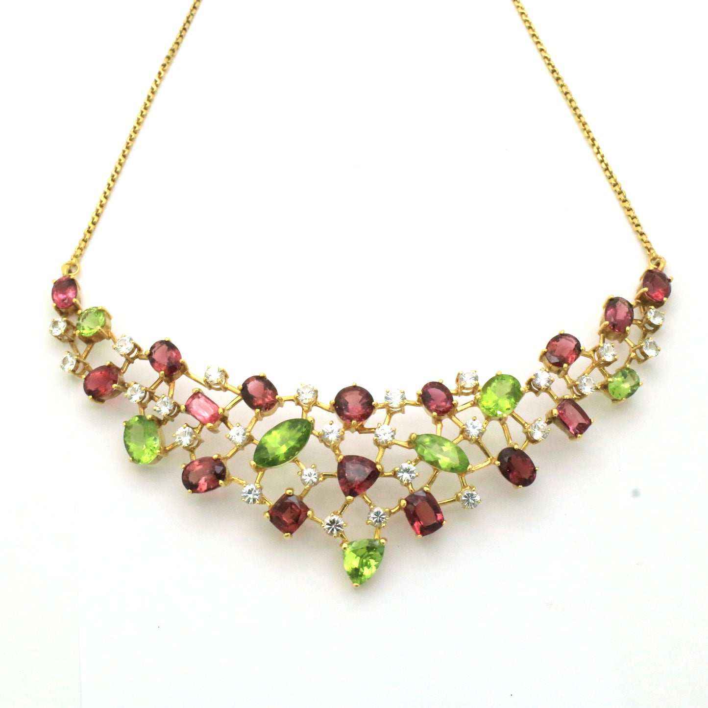 Multicolor Necklace with Semi Precious - 18K White Gold 28.11g