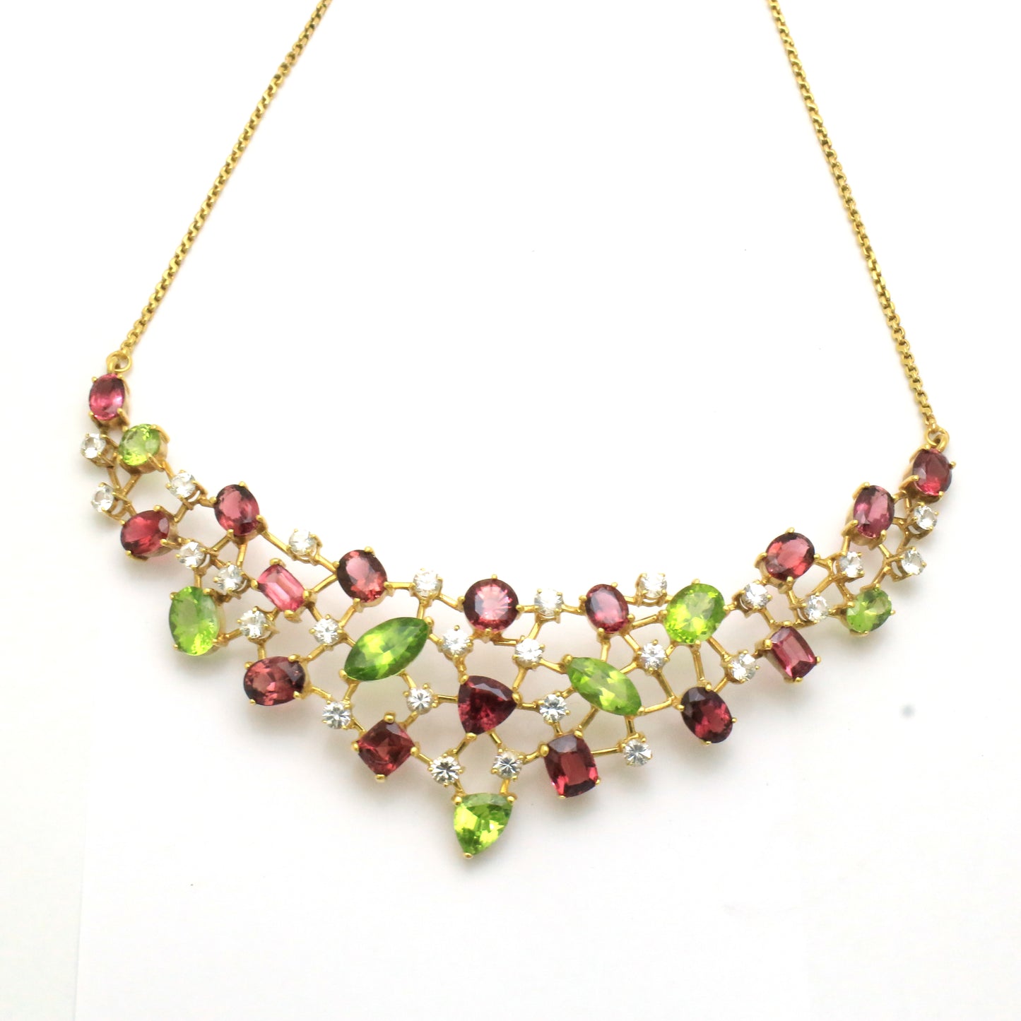 Multicolor Necklace with Semi Precious - 18K White Gold 28.11g