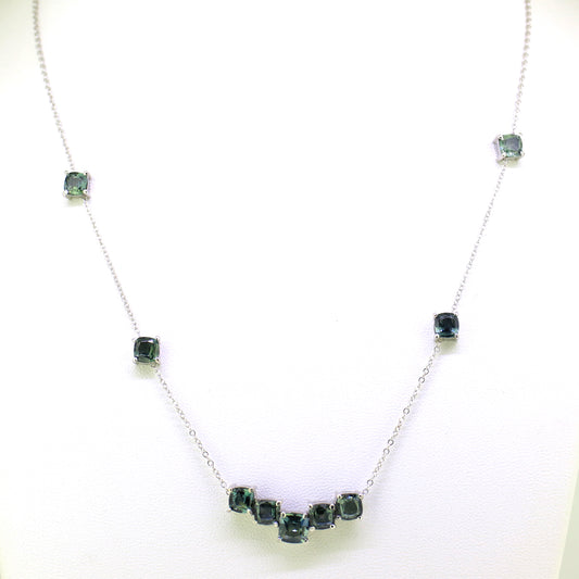 Teal Sapphire Necklace 18k White Gold 9.20g