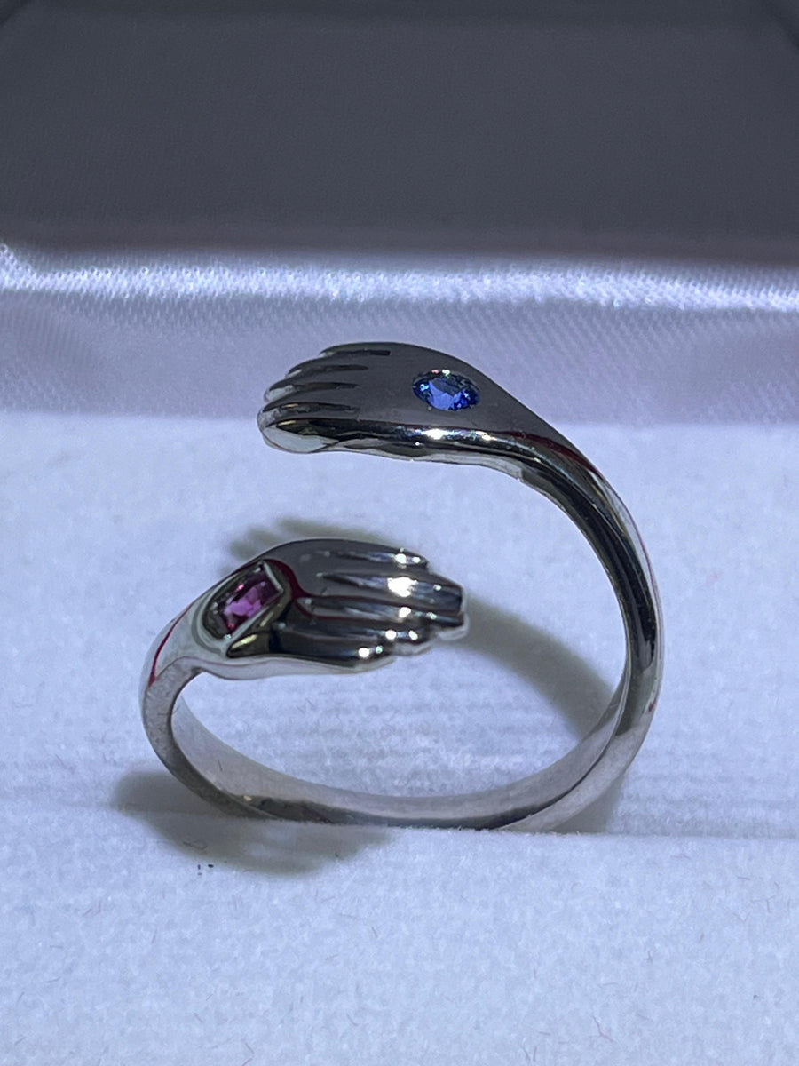 Custom wraparound ring with two coloured stones