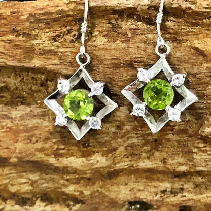 White sapphire and peridot earrings