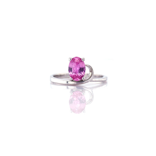 Oval Shape Ceylon Pink Sapphire Engagement Ring -  18k White Gold