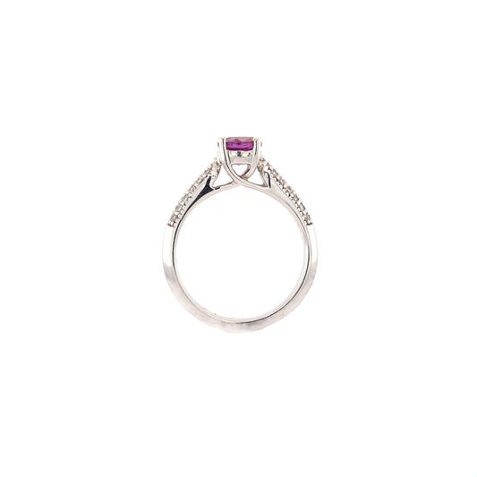 Pink sapphire and diamond vintage ring in 18K white gold