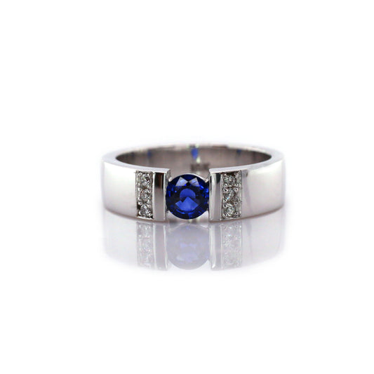 Stunning Piece of White Gold Ring in 18K, Combined with exclusive Royal  Blue Sapphire and Diamonds