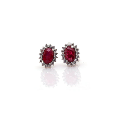 diamond and ruby earrings in 18K white gold