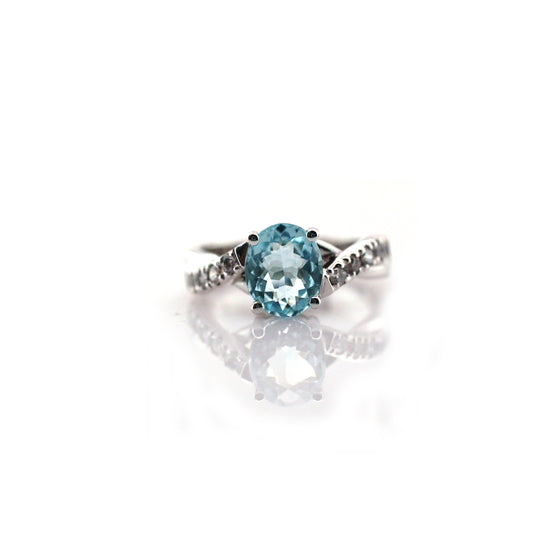 18K White Gold Aquamarine and Diamond Engagement Ring