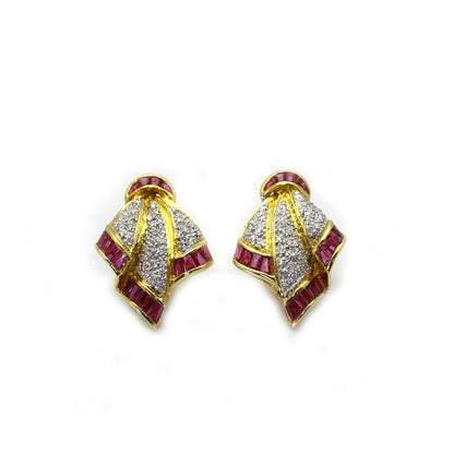 diamond and ruby earrings in 18K yellow gold
