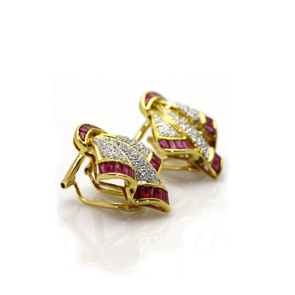 diamond and ruby earrings in 18K yellow gold