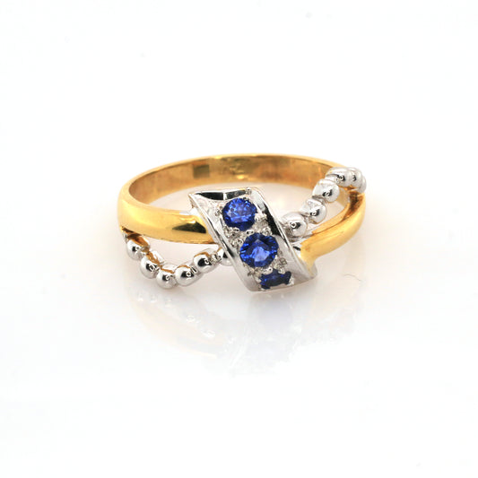 Blue Sapphire & White Sapphire Party Ring - 4.54gm