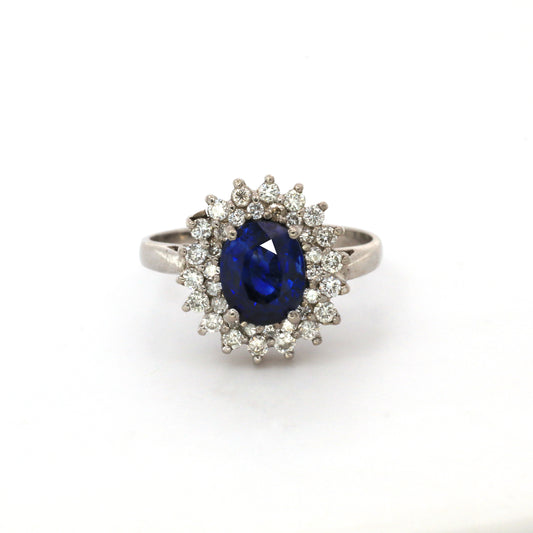 Cluster Blue Sapphire & Diamond Ring - 18K White Gold 4.10gm