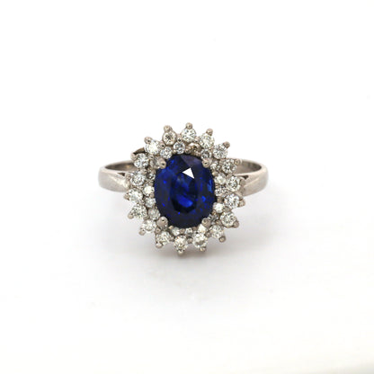 Blue sapphire and diamond cluster stud ring