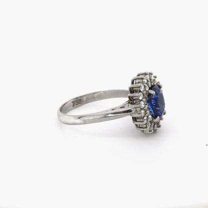 Blue sapphire and diamond cluster stud ring