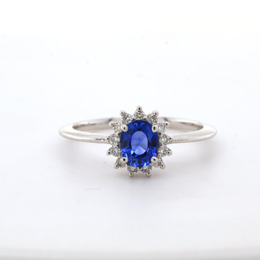Cluster Blue Sapphire & Diamond Ring - 18K White Gold 2.38gm