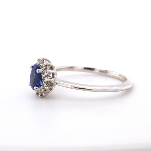 Blue sapphire and diamond cluster ring