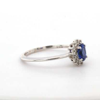 Blue sapphire and diamond cluster ring