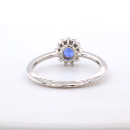 Blue sapphire and diamond cluster ring