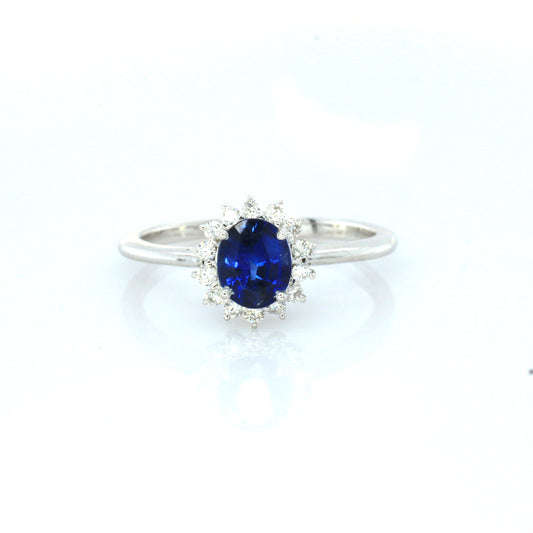 Cluster Blue Sapphire & Diamond Ring - 18K White Gold 2.47gm