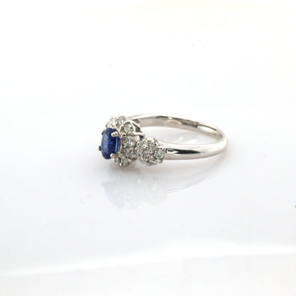 Blue sapphire and diamond cocktail stud ring in 18K white gold