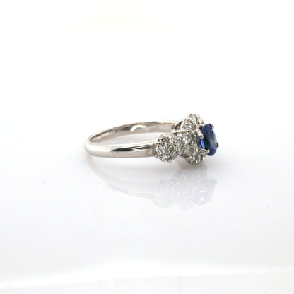 Blue sapphire and diamond cocktail stud ring in 18K white gold