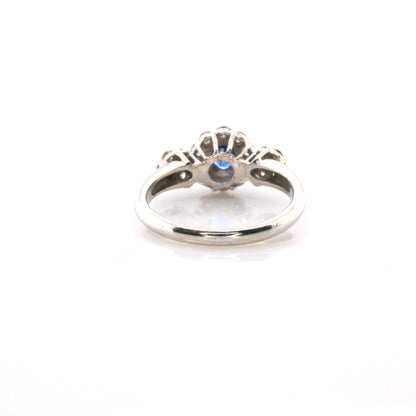 Blue sapphire and diamond cocktail stud ring in 18K white gold
