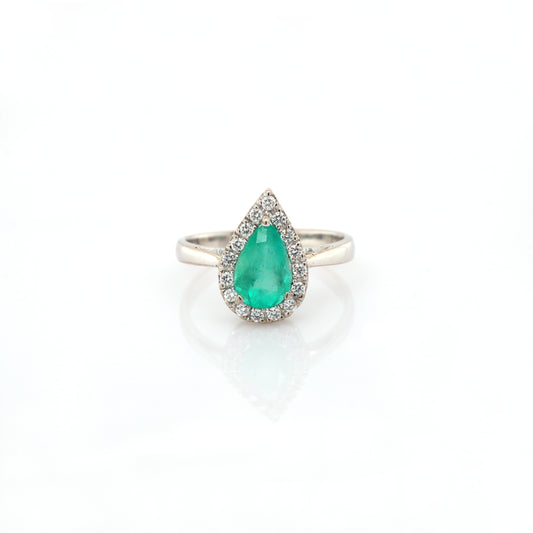 Emerald 1.15 carat & Diamond 0.25 Ladies Ring -18k White gold 3.18 gm
