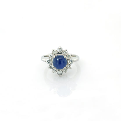 Blue star sapphire and diamond ring in 950 platinum