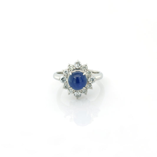 Blue  Star Sapphire 2.16 carat & Diamond Ladies Ring -950 Platinum