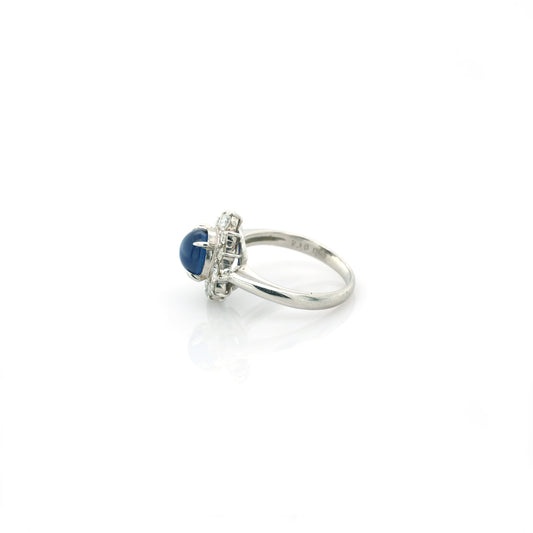 Blue star sapphire and diamond ring in 950 platinum