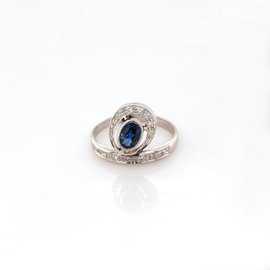 Blue Sapphire & White Ring - 14K White Gold  3.10gm