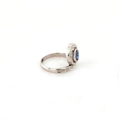 Blue sapphire and diamond stud ring in 14K white gold