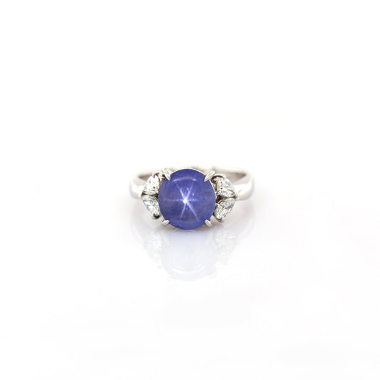 Blue Star Sapphire & Diamond Ring -950 Platinum 7.02gm