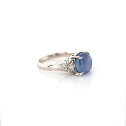 Blue star sapphire and diamond ring in 950 platinum