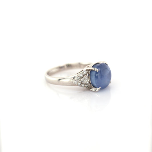 Blue star sapphire and diamond ring in 950 platinum