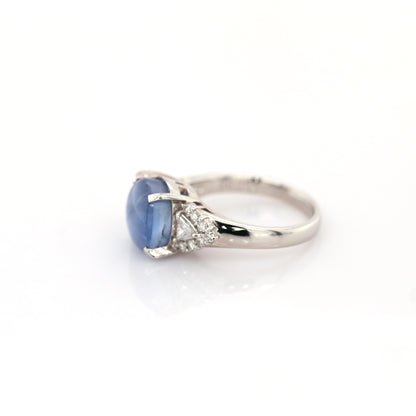 Blue star sapphire and diamond ring in 950 platinum