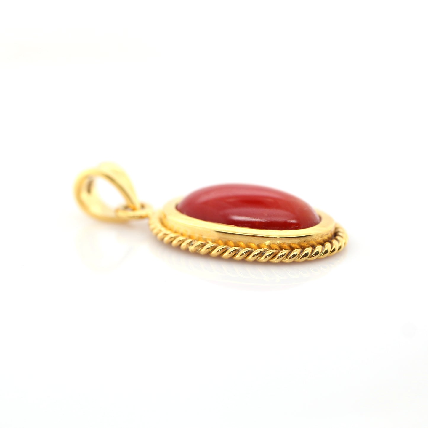Natural Red Coral Pendant - 18 K Yellow  Gold 6.50 gm