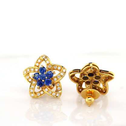 Blue sapphire and diamond earrings in 18K yellow gold