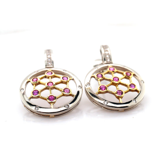 Pink sapphire and diamond earrings in white and yellow gold