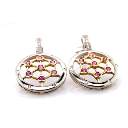 Pink sapphire and diamond earrings in white and yellow gold