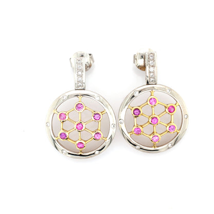 Pink sapphire and diamond earrings in white and yellow gold