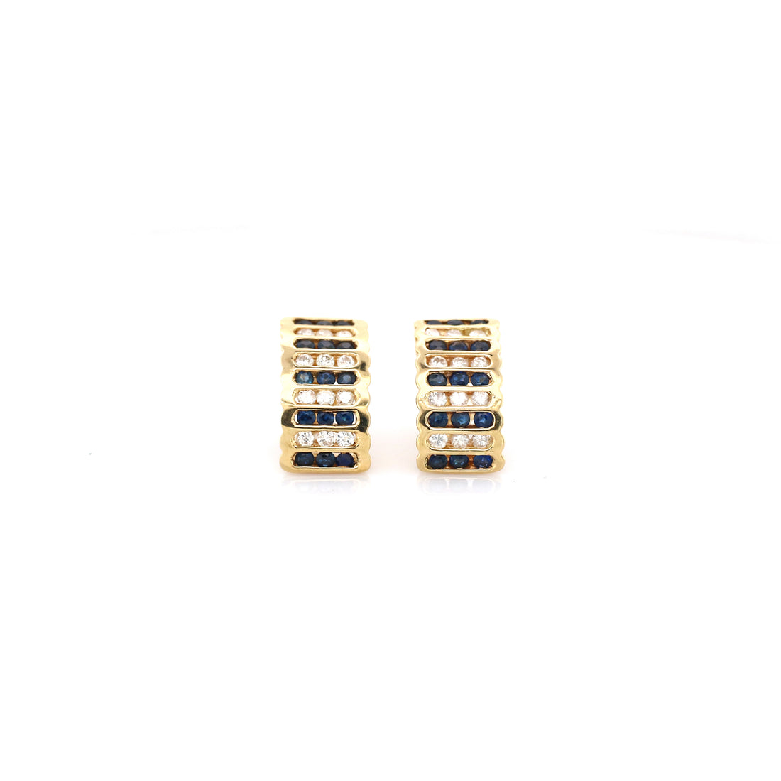 Blue sapphire and diamond earrings in 14K yellow gold