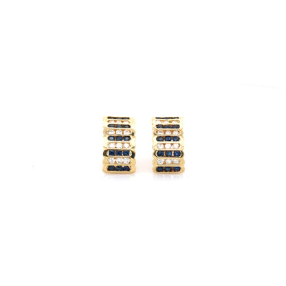 Blue sapphire and diamond earrings in 14K yellow gold