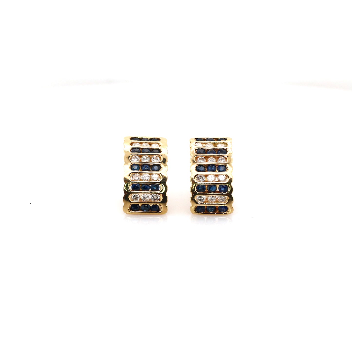 Blue Sapphire & Diamond Earring - 14k Yellow Gold 3.35 gm