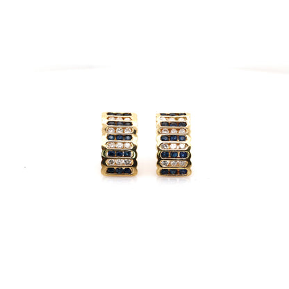 Blue sapphire and diamond earrings in 14K yellow gold