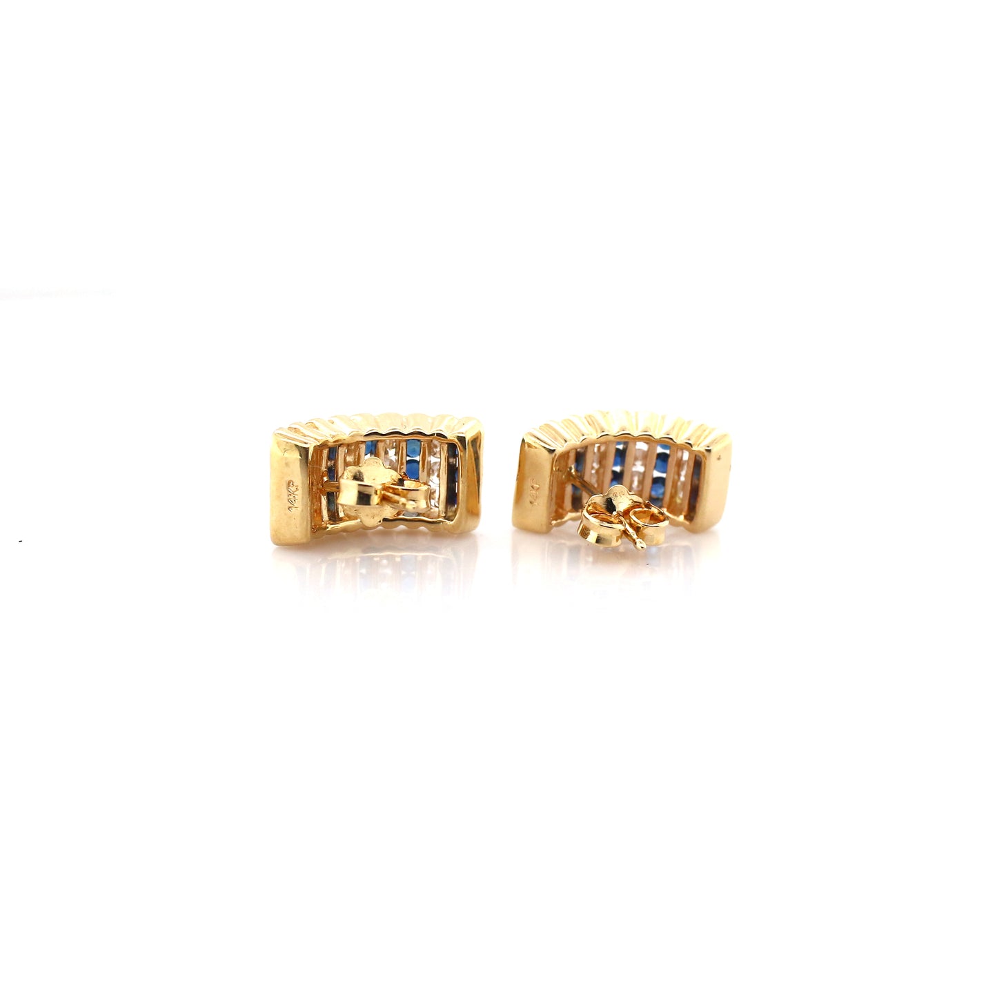 Blue Sapphire & Diamond Earring - 14k Yellow Gold 3.35 gm