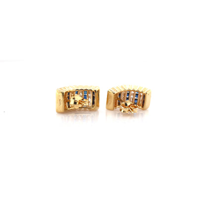 Blue sapphire and diamond earrings in 14K yellow gold
