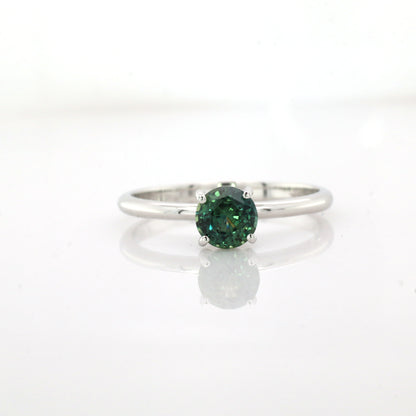 Teal sapphire and diamond ring in 18K white gold