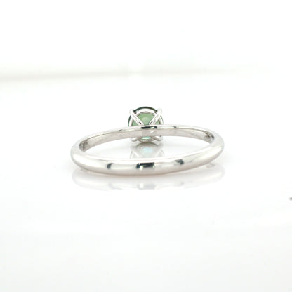 Teal sapphire and diamond ring in 18K white gold